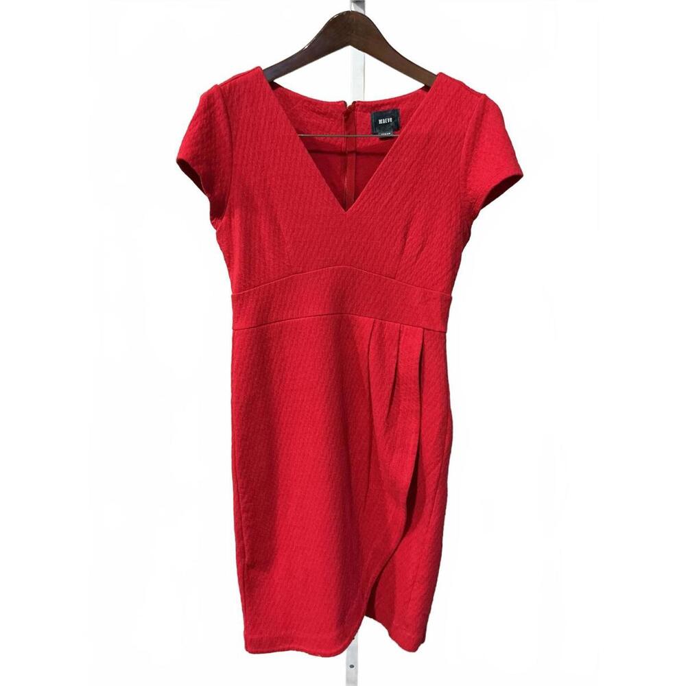 Maeve Anthropologie Red Textured V-Neck Classic Midi Dress, M Occasion,Tailored